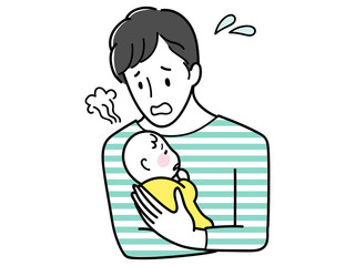 熱が出た赤ちゃんと困るパパ