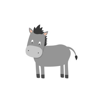 Cute donkey on white background. Vector illustration.