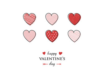 Valentine's Day typography with cute hand drawn hearts. Vector