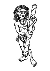 Australian aboriginal native with didgeridoo, black and white clipart