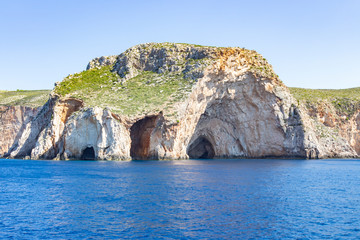 Fototapeta na wymiar The famous Blue Caves along the rocky coast of Zakynthos, Greece