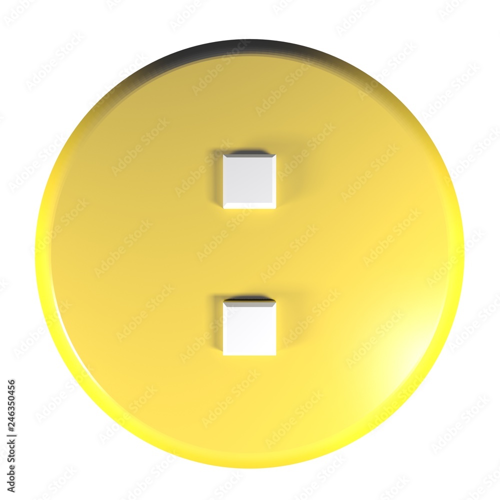 Poster yellow circle push button with the sign : for the division operation - 3d rendering illustration
