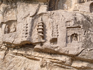 Luoyang Longmen grottoes. Broken Buddha and the stone caves and sculptures in the Longmen Grottoes in Luoyang, China. Taken in 14th October 2018