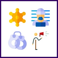 4 justice icon. Vector illustration justice set. criminal and protest icons for justice works