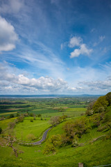 Coaley Peak viewpoint view over The Severn Vale from the Cotswold escarpment near Nympsfield, Gloucestershire, UK