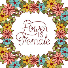 power is female label with flowers frame icons
