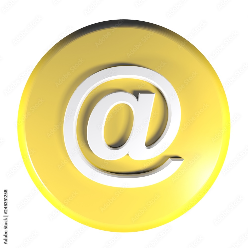 Poster yellow circle at - email push button - 3d rendering illustration