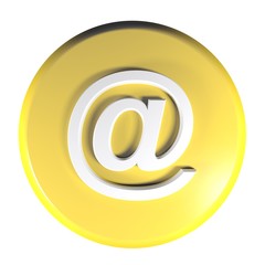 Yellow circle At - Email push button - 3D rendering illustration