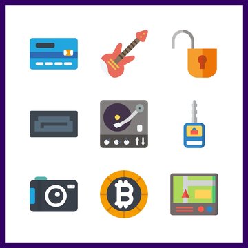 9 electronic icon. Vector illustration electronic set. credit card and sata icons for electronic works