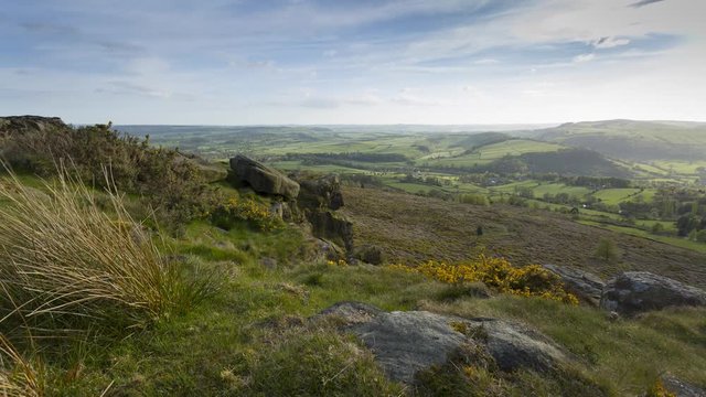 Time lapse of Baslow Edge towards Chatsworth, Baslow, Derbyshire Dales, Derbyshire, England, United Kingdom, Europe