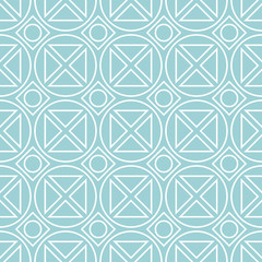 Seamless pattern. White geometric ornament on blue background