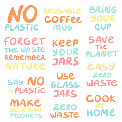 Set of hand drawn phrases on a theme Zero waste