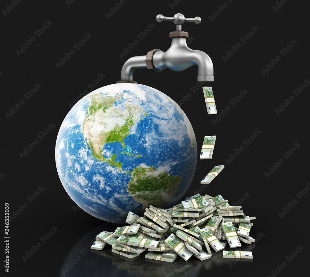 Poster 3d globe and faucet with euros. image with clipping path
