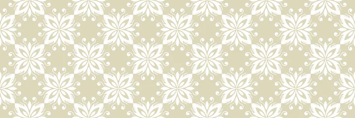 Fotobehang Floral seamless pattern. White design with olive green background © Liudmyla