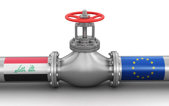 Pipeline with flags. Image with clipping path