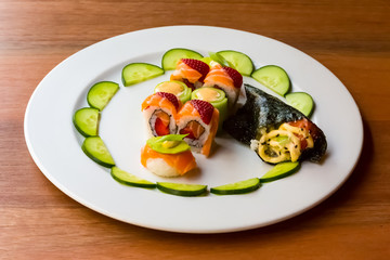 Bright colour Sushi with fruit