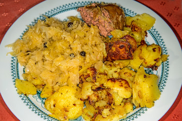 German deli Sauerkraut with liver sausage and roasted potatoes