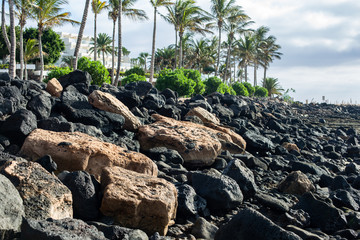 Stones opening during the low tide. Beach in Costa Teguise.