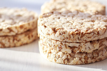 Healthy wheat crackers, crispbreads, grain crackers. The concept of health, diet, proper nutrition. 