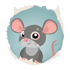 Funny Mouse Looking Out Of Hole In Paper Vector On A White Background. Funny Animal Cartoon Character Illustration. Cute Cartoon Rat Vector.