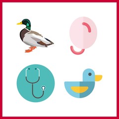 4 rubber icon. Vector illustration rubber set. stethoscope and duck icons for rubber works