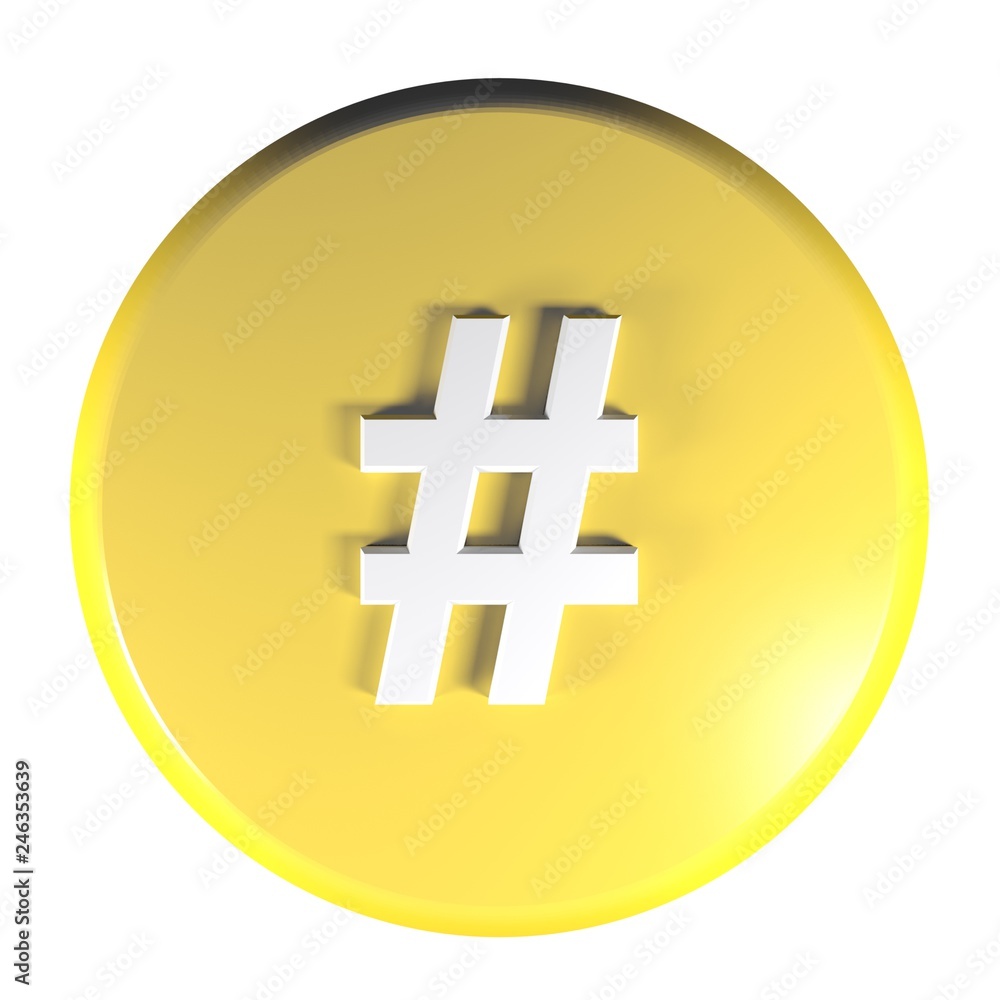 Poster yellow circle push button with the sign - for the subtraction operation - 3d rendering illustration