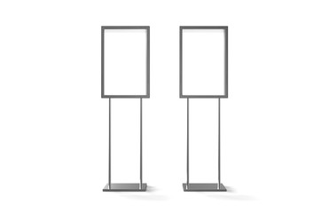 Indoor Pedestal Steel Sign Stand poster banner advertisement Display, Lobby Menu Board, 3D Illustration