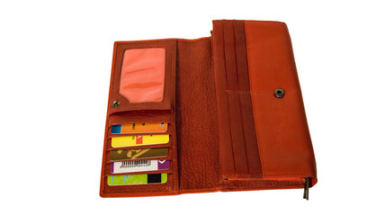 women's leather wallet open