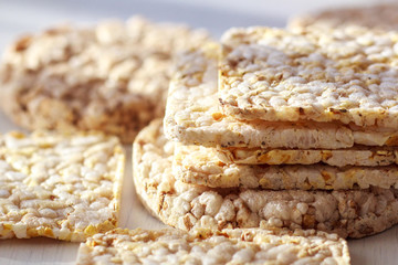 Healthy wheat crackers, crispbreads, grain crackers. The concept of health, diet, proper nutrition. 