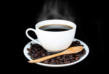 coffee cup warm and Roasted coffee beans Isolated on a white background