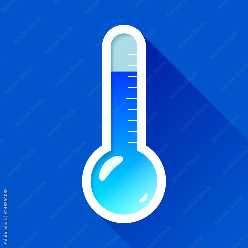 Poster thermometer in flat style on color background. very cold temperature. vector design object for you p