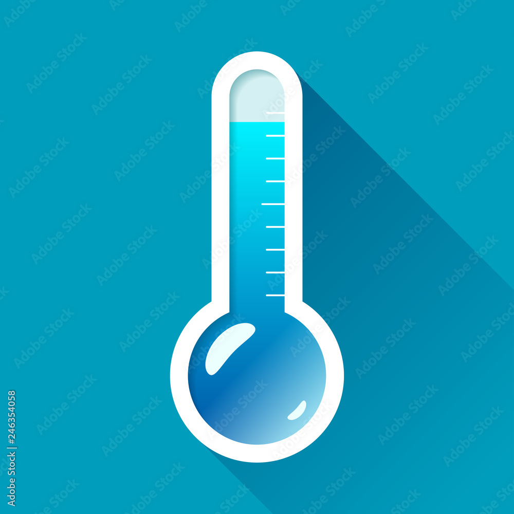 Poster thermometer in flat style on color background. very cold temperature. vector design object for you p