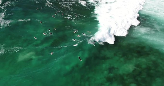Aerial of a surfers in Bronte Beach, Sydney, New South Wales, Australia, Pacific