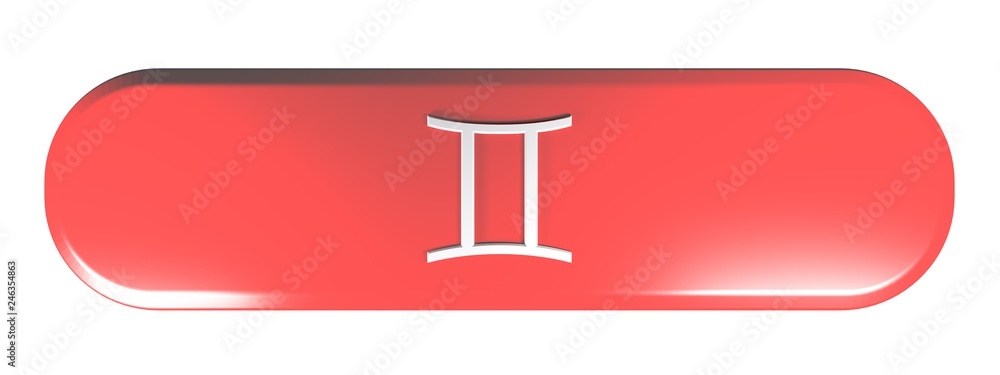 Poster zodiac gemini icon red rounded rectangle push button - 3d rendering illustration