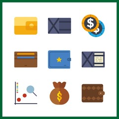 9 euro icon. Vector illustration euro set. wallet and money bag icons for euro works