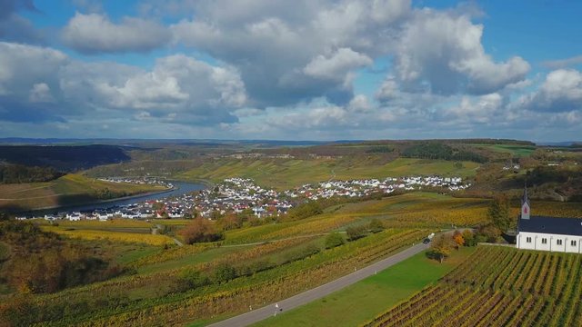 Aerial view of the wine village Nittel, Obermosel, Moselle River, Rhineland-Palatinate, Germany