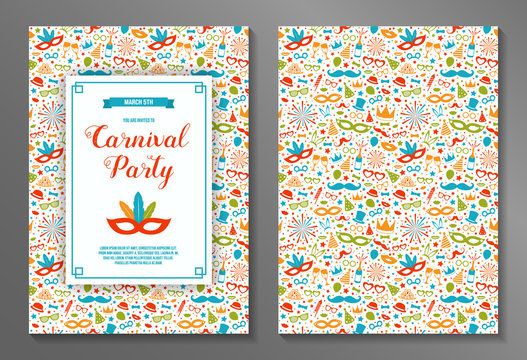 Carnival Party - concept of a two sided invitation. Vector