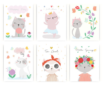 Set Of  Cute Cat Vector. 