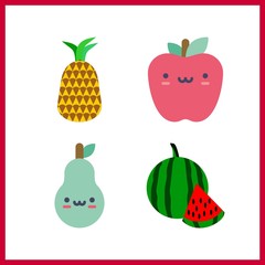 4 vegetarian icon. Vector illustration vegetarian set. pineapple and watermelon icons for vegetarian works