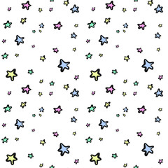 Seamless Pattern With Color Hand Drawn Stars