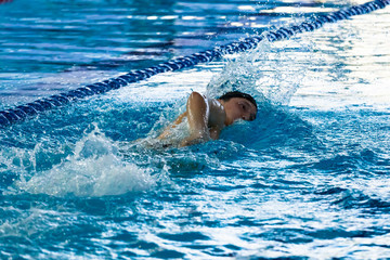 Obraz na płótnie Canvas Swimmers compete in the sports pool