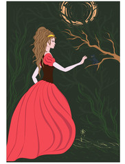 Forest Princess Greeting Cat Vector Illustration