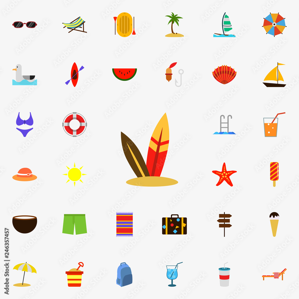 Poster surfboard flat icon. colored summer icons universal set for web and mobile