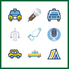 9 stand icon. Vector illustration stand set. tent and microphone icons for stand works