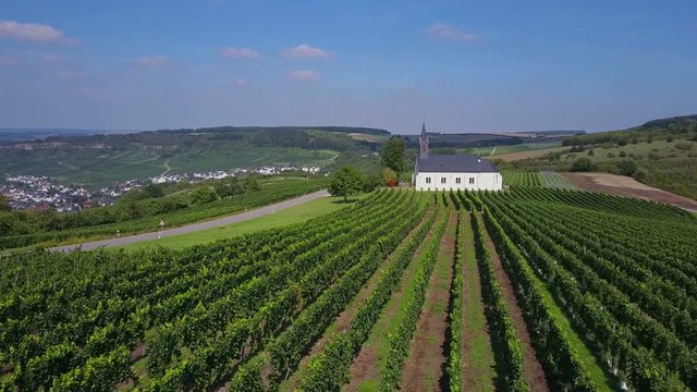 Aerial view of St. Rochus Chapel in the vineyards near Nittel, Obermosel, Moselle Valley, Rhineland-Palatinate, Germany