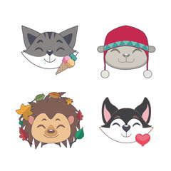 Fototapeta premium Joyful animal faces and elements