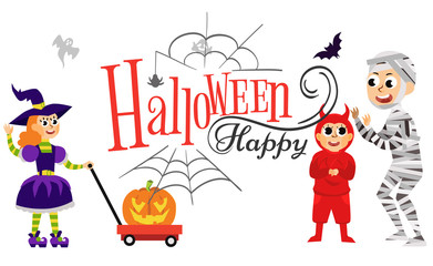 Happy Halloween day family party flat poster