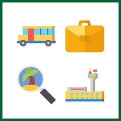 4 trip icon. Vector illustration trip set. tour and suitcase icons for trip works