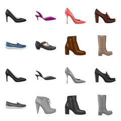 Vector illustration of footwear and woman icon. Collection of footwear and foot vector icon for stock.