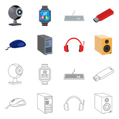 Vector illustration of laptop and device icon. Set of laptop and server stock vector illustration.